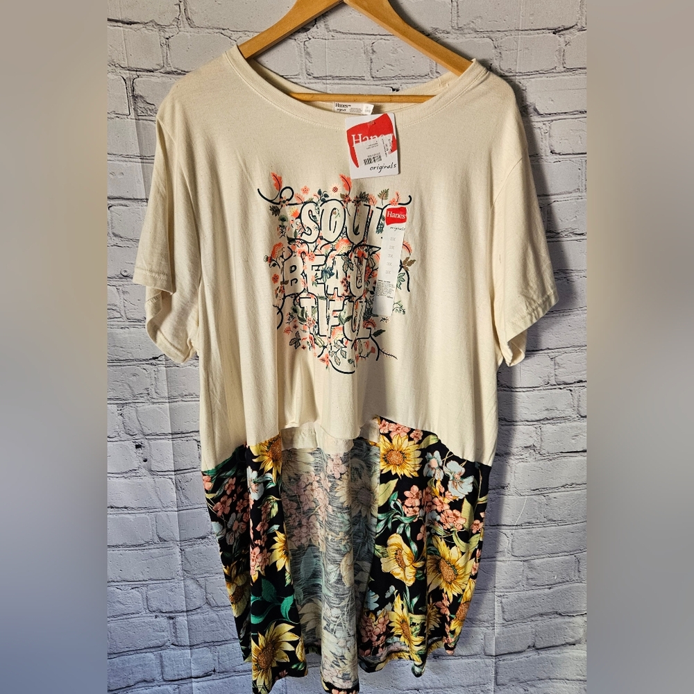 UPCYCLED "SOUL BEAUTIFUL" Maxi High Low Tee Sz 3X